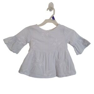 Janie and Jack Dress Size 3 Tunic Light Baby Blue White Embroidery 100% Cotton